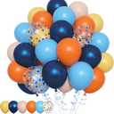 2 x Amandir 153pcs Blue Orange Balloon Garland Arch Kit, Different Sizes 18 12 10 5 inch Navy Blue Yellow Latex Pearlescent Confetti Balloons for Girl Boys Blue Birthday Party Decorations