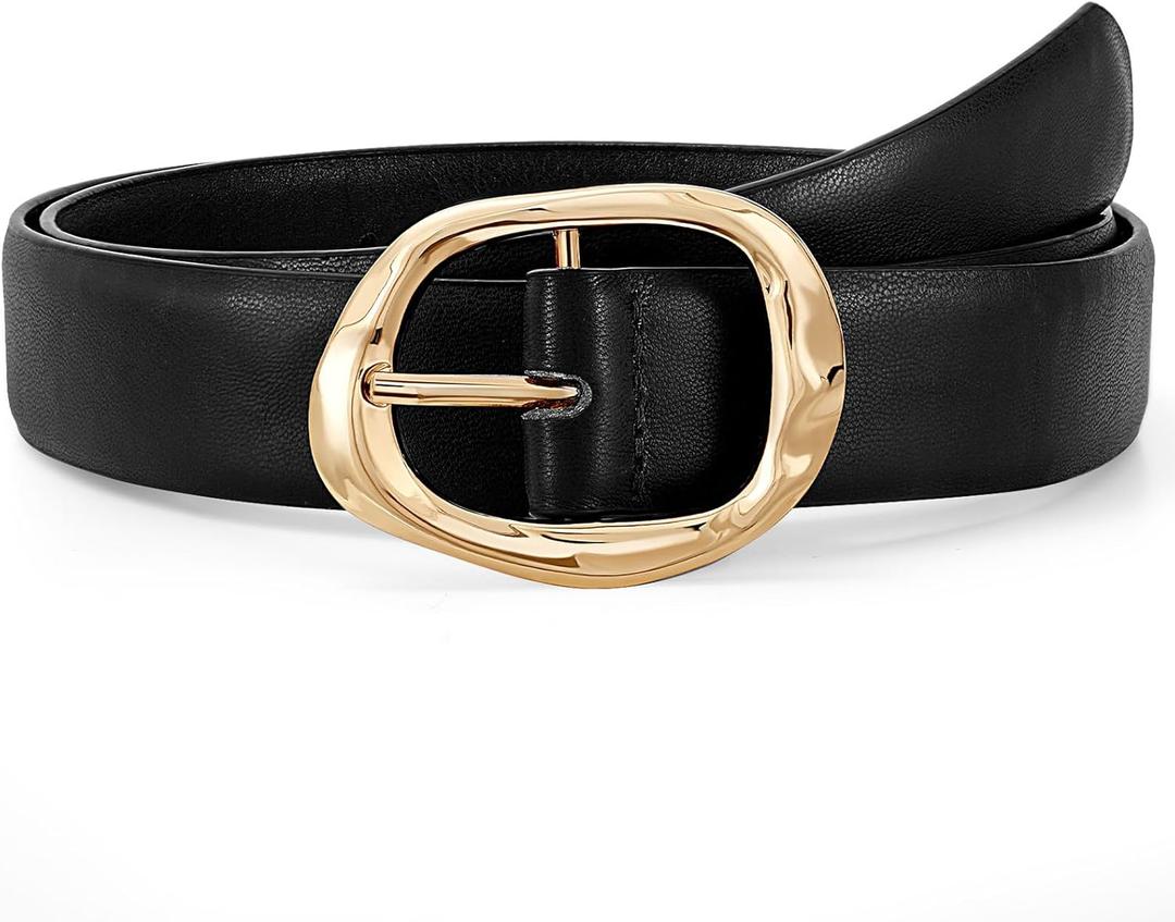 Women Leather Belt for Jeans Pants Ladies Casual Waist Belt Fashion Women Belt with Gold Buckle (Suit for waist size 26"-30")