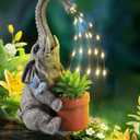 iStatue Solar Elephant Figurine with Succulent Plant Pot - 11'' Hand-Painted Lifelike Resin Lawn Ornaments Statue for Yard Art Garden Decor Gifts (Elephant)