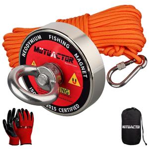 MUTUACTOR Magnet Fishing Kit,2.36 Heavy Duty Neodymium N52 Magnet with 20m(64 Foot) Durable Rope,500lbs Pulling Force Permanent Strong Rare Earth Magnets for Lifting Objects Hunting Lost Treasures