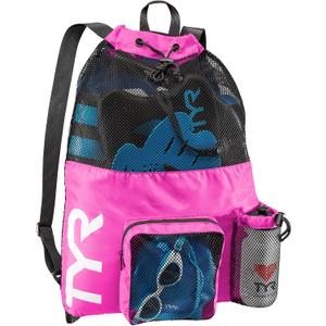 TYR Big Mesh Mummy Backpack For Wet Swimming, Gym, and Workout Gear, Pink