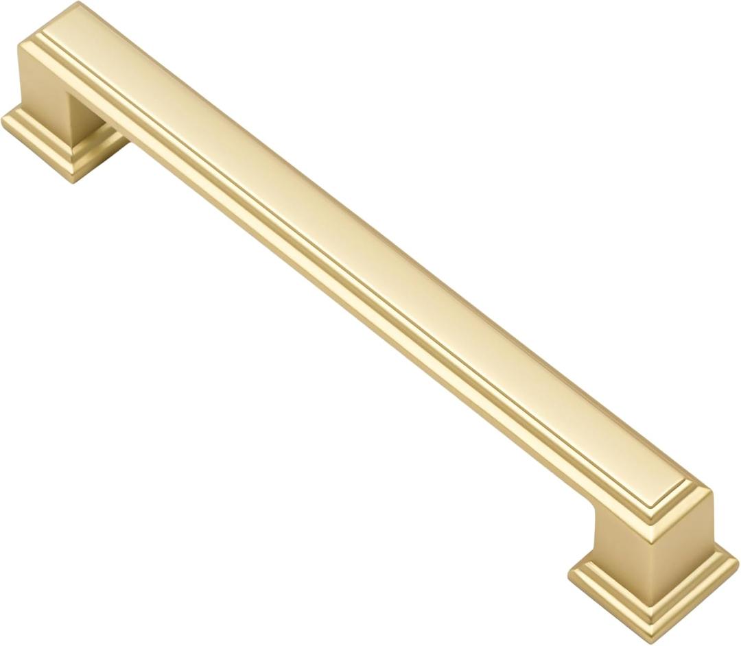 Alzassbg 6 Pack Matt Gold Cabinet Pulls, 5 Inch(128mm) Hole Center Cabinet Handles Kitchen Pulls for Cabinets and Drawer AL3071MGP