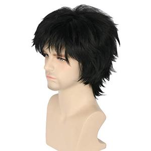 Topcosplay Unisex Anime Cosplay Wigs Balck Short Wig Layered Fluffy Halloween Costume Wig