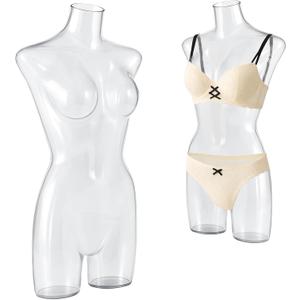 Briwooody Clear Female Full Round Plastic Mannequin Torso Display Transparent Dress Form for Clothes Underwear, Realistic Dummy Model Decoration