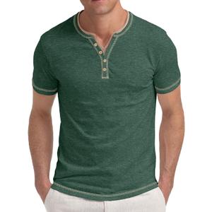 Aimeilgot Mens Henley Shirts Short Sleeve Casual T-Shirts Washed Slim Fit Front Placket Soft Button Tees (Green, XL)
