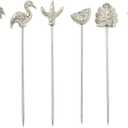 Folkulture Cocktail Picks | Set of 6 (4") Martini Picks for Christmas Gifts for Men | Stainless Steel Reusable Toothpicks for Drinks or Bloody Mary Skewers | Garnish Sticks, Olives or Fruits, Nickel (Silver)