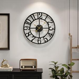 Cuspin 16 Inch Large Wall Clock, Modern Black Metal Clock for Lving Room Decor, Battery Operated Wall Clocks Round Silent Non Ticking Arabic Numerals for Bedroom, Kitchen, Dining Room, Office