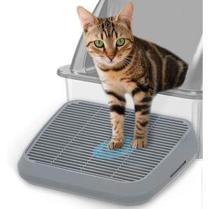 Cat Litter Box Ramp, Antisplash Cat Litter Box Step Tray, Double Layer Kitty Trapping LitterBox Mat Catcher Stair for Kittens Senior Cats, 13.78x11.8in (Gray