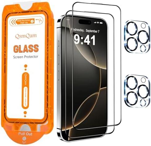 QsmQam for iPhone 16 Pro Screen Protector + Camera Lens Protector, [Military Grade Shatterproof], Ultra Top 9H+ Tempered Glass, Full Coverage Screen, with Automatic Dust Removal [2+2 Pack] 5pack