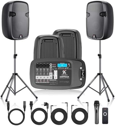 CAICOUSTIC 8-Channel Portable PA System with Bluetooth, Microphone, 2 Speaker Stands, USB, Reverb/Delay Effects - Perfect for Outdoor Events, Parties, Weddings, Church Services (2 x 10 Woofers) 