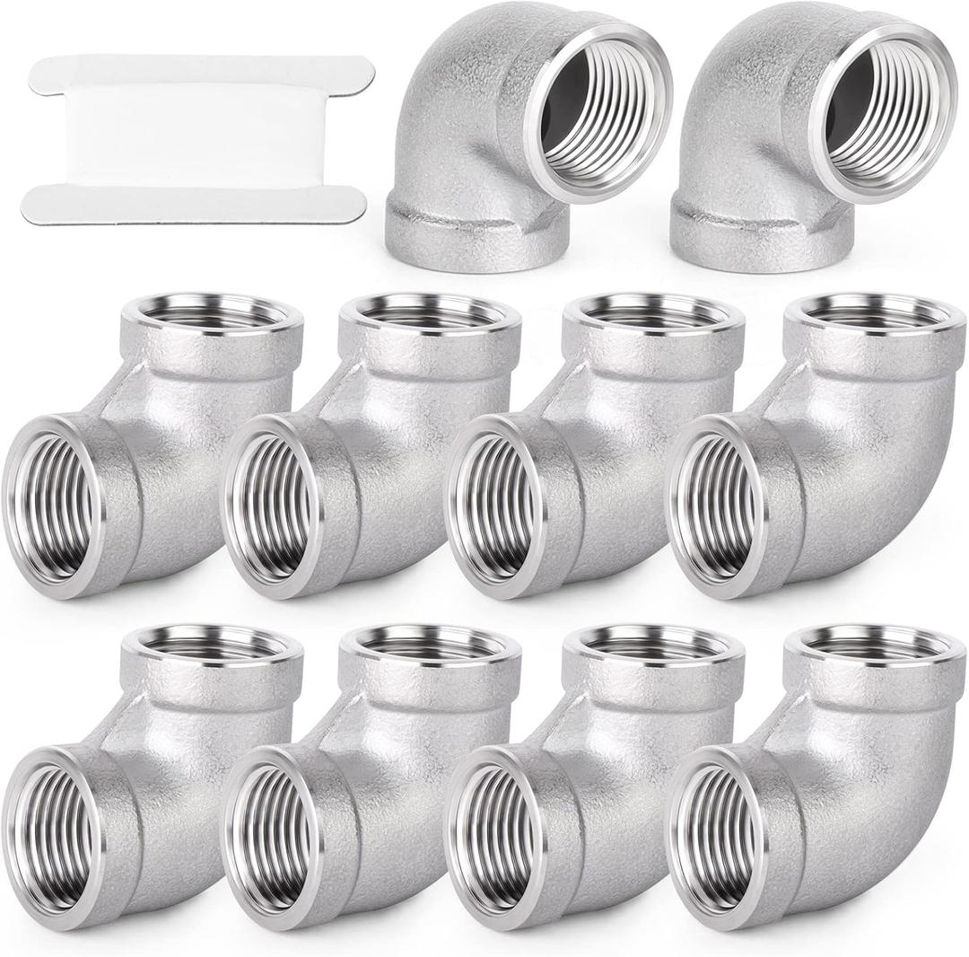 TAISHER 10PCS 304 Stainless Steel 90 Degree Elbow Fittings, 1/4 Inch NPT Female Pipe to 1/4 Inch NPT Female 304 Stainless Pipe Fitting