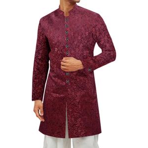 Runcati Mens Kurta Sherwani Coats Kaftan Indian Ethnic Royal Suits Mandarin Collar Wedding Festive Party Blazer (Large, Burgundy)