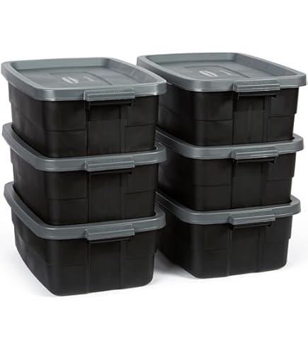 Rubbermaid RMRT030010 Roughneck Storage Box44, 3 Gallon, Black/Cool Gray, 6 Pack