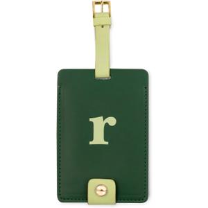 Kate Spade New York Leatherette Luggage Tag with Secure Strap, Colorful Suitcase Identifier for Travel, Monogram Bag Tag ID (R)