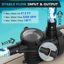 Pool Pump In/Above Ground, 2 HP, 5389GPH, 115V, Powerful Energy Saving Swimming Pool Pump with 1.5" & 2.0'' Inlet/Outlet & Strainer Basket. (2HP+115V)