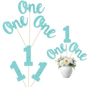 Light Blue 1st Glitter Birthday Centerpiece Sticks 12PCS Number 1 Table Topper One Centerpieces for Tables Anniversary Party Decorations First Birthday Party Supplies