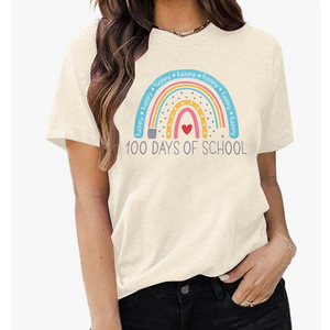 Teacher Shirt Women Rainbow Pencil Teach Graphic Tees Back to School T-Shirt Cute Short Sleeve 100 Days Teacher Gift Tops, XL