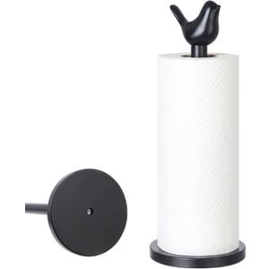 Bird Paper Towel Holder Kitchen Decor Detachable Paper Towel Holder Stainless Steel for Bedroom Toilet Countertop Accessories Fit Standard, Large Rolls with Anti-Slip Base(Black), 15.7 inches , 5.9 inches