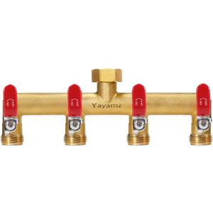 Garden Hose Splitter, 3/4 Rust and Freeze Resistant Outdoor Hose Manifold with 4 Red Extra Long Handles Faucet Adapter-Heavy Duty Brass 4-Way Valve
