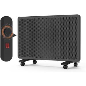 Mica Panel Space Heater, 1500W Quiet Electric Room Heater for Indoor Use, Fast 10-Second Heating, Adjustable Thermostat, Freestanding or Wall Mount, Overheat & Tip Protection, Black