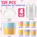 Jingmore 120 Pack 4 oz Ice Cream Paper Cups with Lids Disposable Ice Cream Bowls Paper Treat Dessert Cups 5 Colors Cake Snack Container for Hot or Cold Food Soup Yogurt Birthday Summer Party Supplies