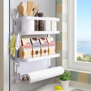 Magnetic Spice Rack for Refrigerator White Magnetic Paper Towel Holder for fridge Magnetic Shelf Magnetic Shelves Fridge Magnet Organizer Spice Rack Kitchen Organization Kitchen Storage
