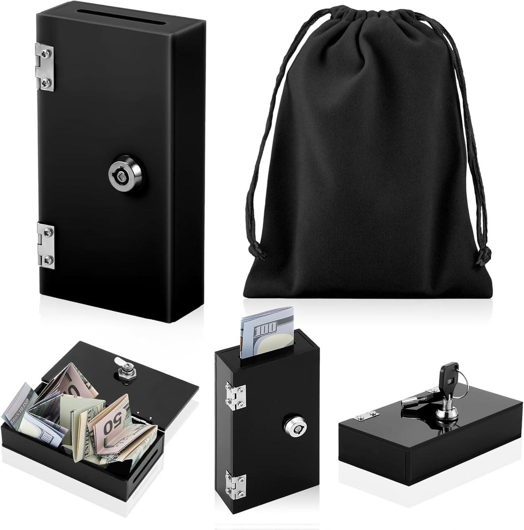 Acrylic Box for Gambler, Winners Bank Portable Safe Casino Money Pocket Sized Cash Box with 2 Keys and Storage Bag(Black,1 Pack)