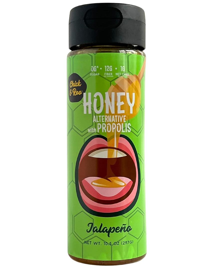 9 x Chick & Roo Zero Sugar Honey Substitute  Classic Flavor: Naturally Enriched with Honey & Propolis, Sugar Free, Prebiotic Fiber, Low Carb, Non-GMO, Gluten-Free, (1 bottle, 10.5 fl oz) (Jalapeo) (EXP 10/01/25)