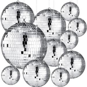Libima 12 Pack Large Disco Ball Bulk Silver Hanging Mirror Ball Ornament Different Size for Stage Club Christmas Party Decoration(8'', 6'', 4'', 3'') Libima 12 Pack Large Disco Ball Bulk Silver Hanging Mirror Ball Ornament Different Size for Stage Club Christmas Party Decoration(8'', 6'', 4'', 3'')