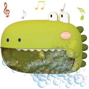 Electric Bathtub Bubble Machine, Kids Cute Cartoon Animal Dinosaur Bubble Blower Machine Alligator Bubble Maker Bath Toy with Music and Vacuum Suction Cups (Green)