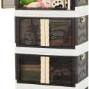 Stackable Storage Bins with Doors and Wheels, Folding Storage Cabinet (3  Tier 352QT)