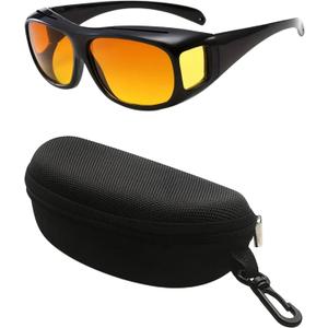 Boolavard Night Driving Glasses | UV400 Protection | Fit Over Driving Sunglasses with Case | Suitable for Fishing and Golf (Yellow)