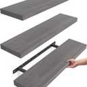 BAYKA Floating Shelves for Wall, 22.5 inches Wall Mounted Rustic Wood Shelves for Bathroom, Bedroom, Living Room, Floating Shelves for Books/Storage/Decor (Grey,Set of 3) (E. Grey - Industrial Edge Style)
