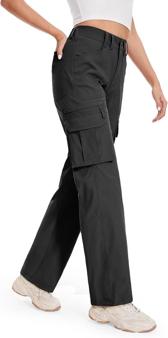 Moosehill Cargo Hiking Pants Women High Waisted Water Resistance Baggy Stretch Work Casual Travel Streetwear (18, Black)