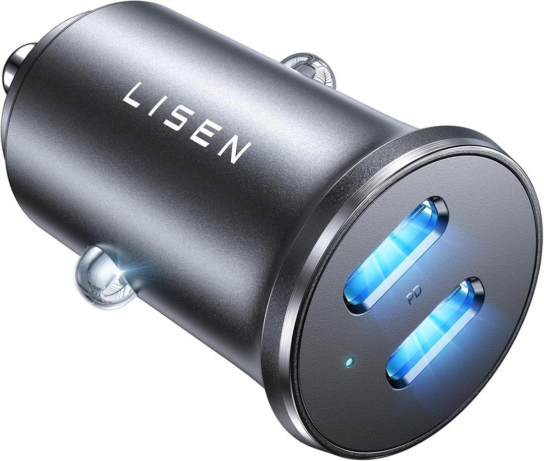 LISEN 90W USB C Car Charger, 2-Port PD 45W & QC 3.0 USB C Cigarette Lighter Adapter for iPhone 16 [All Metal & Mini] USB C Car Charger Fast Charging for iPhone 16/15/14/13 Pro, Galaxy S25/S24, iPad