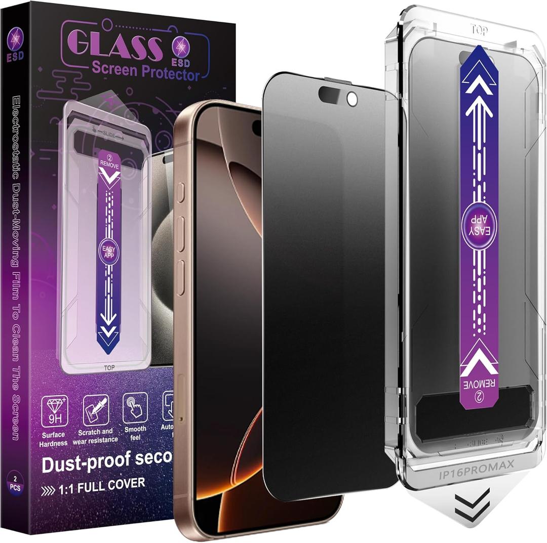 2 Pack Matte Privacy Screen Protector for iPhone 16 Pro Max 6.9-Inch Auto Dust Removal, No Bubbles,Anti-Spy Tempered Glass Film, Easy Installation