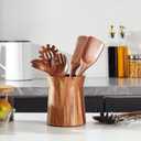 Wooden Utensil Holder for Countertop, 360 Rotating Kitchen Utensil Holder, 7.2"x 6" Large Acacia Wood Crock, Farmhouse Kitchen Decor