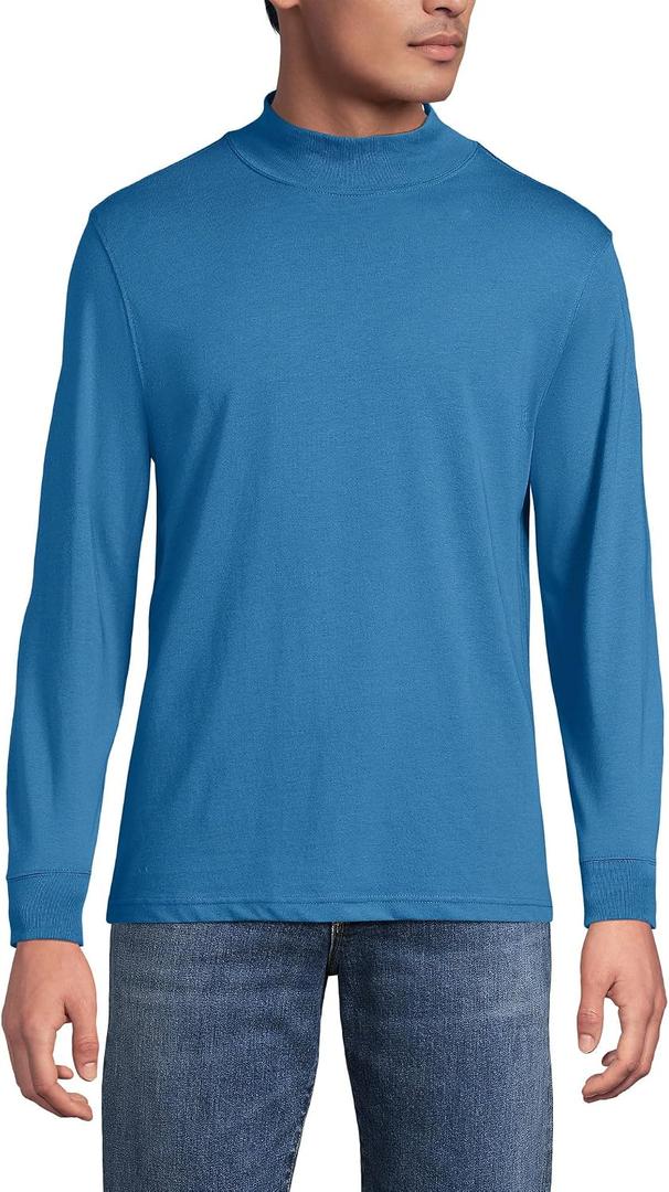 Lands' End Men's Super-T Mock Turtleneck (Blue, L)