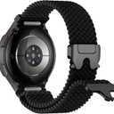 Braided Bands for Samsung Galaxy Watch 7/6/5/4/FE 40mm 44mm/Watch 6 4 Classic 46mm 42mm 47mm 43mm/5 Pro 45mm,One Click No Gap Parachute Elastic Nylon Sport Strap Wristband Galaxy Watch Band Men/Women (01-black)