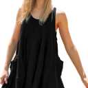 Women Casual Summer Dresses Sleeveless Crew Neck Backless Tunic Mini Dress Loose Flowy Tank Sundress with Pockets (Black, L)