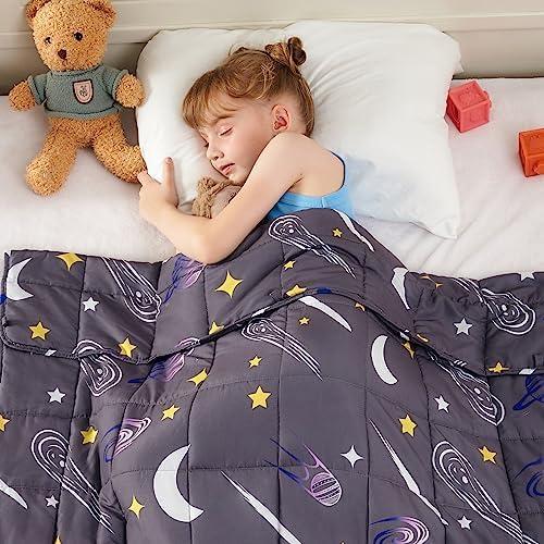 yescool Star Weighted Blanket 5 Pounds Cooling Weighted Lap Blanket, Galaxy Moon Heavy Blankets for Sleeping, Weighted Throw Blankets for 40-60lbs, 36"x48"