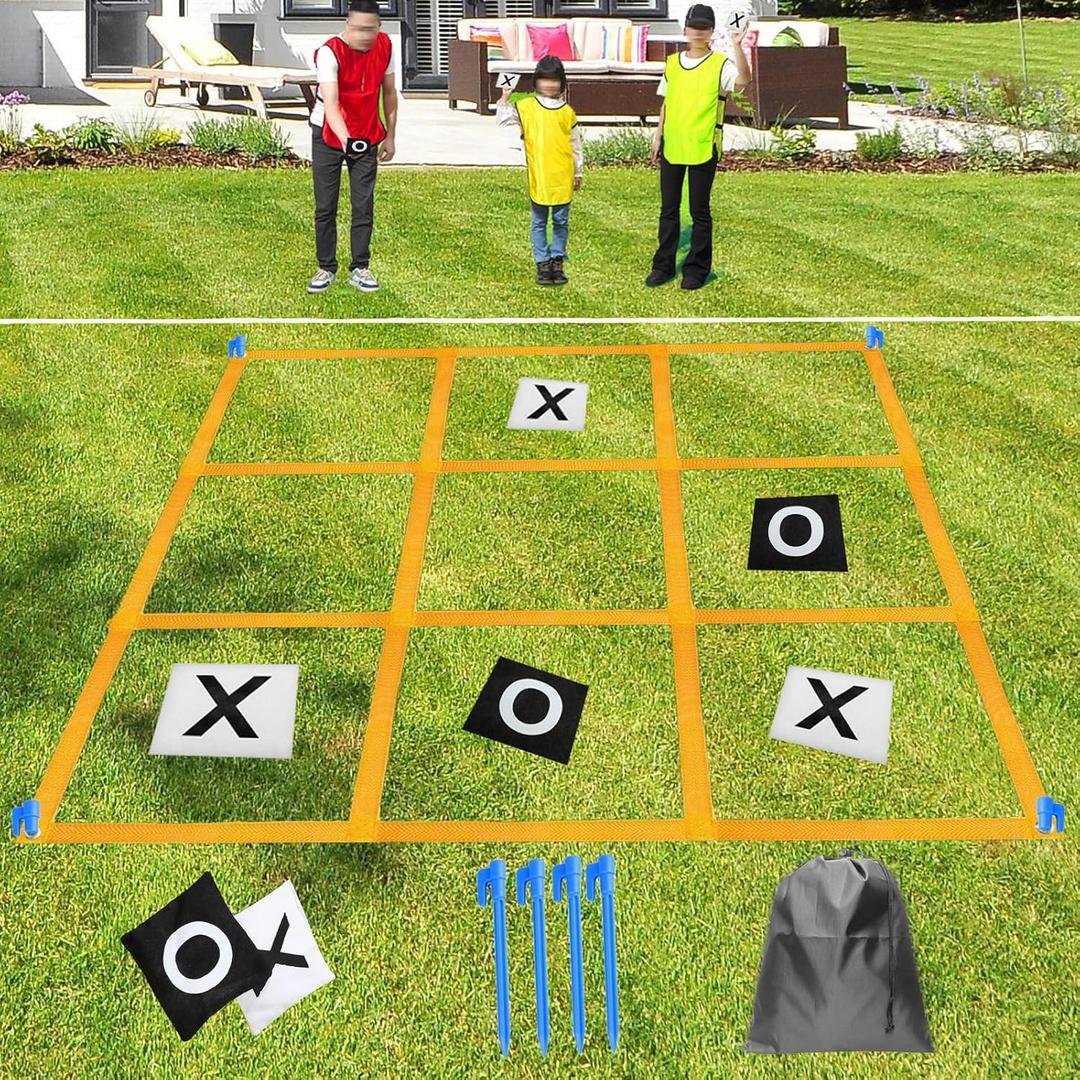 Giant Tic Tac Toe Strap Game Outdoor, Portable Tic Tac Toe Bean Bag Toss with 10pcs Bean Bag, Large Outdoor Lawn Yard Backyard Carnival Field Day, Jumbo Yard Games for Family