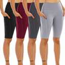 WHOUARE 4 Pack Biker Yoga Shorts with Pockets for Women, High Waisted Athletic Running Workout Gym Shorts Tummy Control (Small, 4packs # Black, Dark Gray, Light Gray, Burgundy)