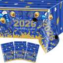 Avezano 3 pcs Graduation Tablecloths 108x54 inch Graduation Table Cloths Class of 2026 Blue and Gold Grad Party Tablecover Decorations Plastic Disposable