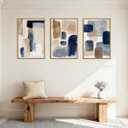 Large Abstract Navy Blue Brown Framed Canvas Wall Art Set,Modern Minimalist Color Blocks Wall Decor,Neutral Geometric Brushstrokes Artwork for Living Room,Bedroom,Office-24 x36 x3