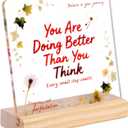 Inspirational Motivational Gifts Employee Appreciation You Are Doing Better Than You Think Acrylic Desk Plaque with Wooden Base Encouragement Sign for Women Men Coworkers Office Home Decor 4x4 in