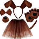 Coopay 6 Pieces Puppy Dog Costume Set Dog Ear Headband, Bow Tie, Tail, Tutu Skirt, Fake Nose and Puppy Paw Gloves Animal Costume Accessories for Halloween Cosplay Costume Dress Up Party Decoration
