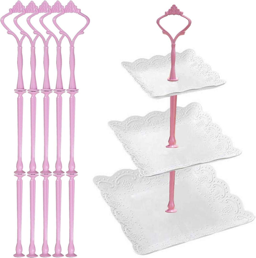 3 Tier Tiered Plate Hardware Kits Fruit Cake Plate Handle Fitting Hardware Rod Cucake Stand Tower Holder Pink Crown 5 SetsPlate not Included