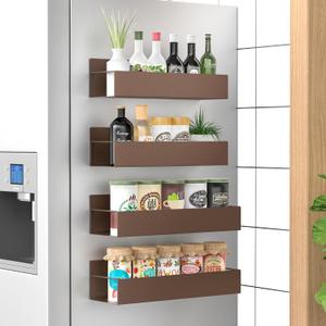 4 Pack Magnetic Spice Storage Rack Organizer for Refrigerator and Oven, Bronze Fridge Organizers and Storage