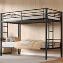 VECELO Bunk Bed Twin Over Twin, Metal Bunkbeds with Ladder and Full-Length Guardrail, No Box Spring Needed, Space Saving, Noise Free, Black